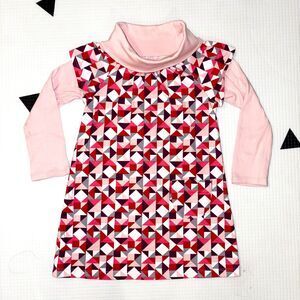 Tea Collection Geometric Graphic Print Long Sleeved Turtleneck Dress w/ Pocket